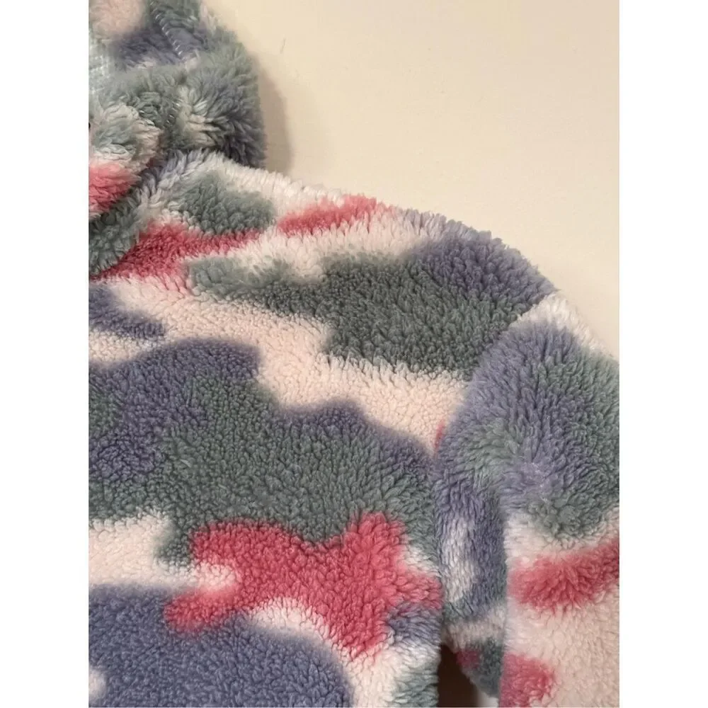 The Children's Place Girls Fleece Sherpa Hoodie Pullover Camo Sz Small 5/6